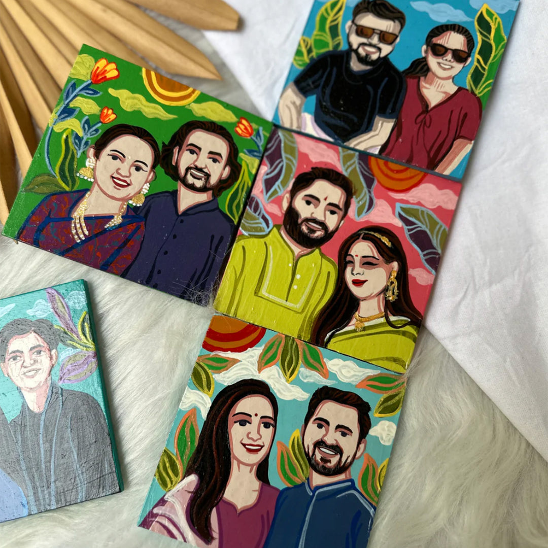 Photo Personalized Hand-Painted Pop Art Illustrated Caricature MDF Wood Fridge Magnet