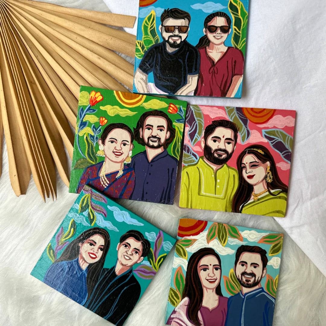 Photo Personalized Hand-Painted Pop Art Illustrated Caricature MDF Wood Fridge Magnet