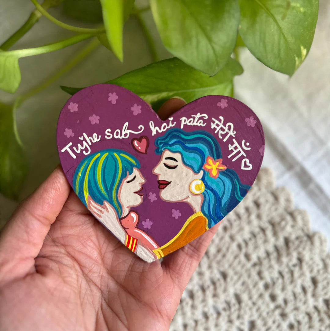 Hand-Painted Mom & Daughter Theme MDF Wood Fridge Magnet