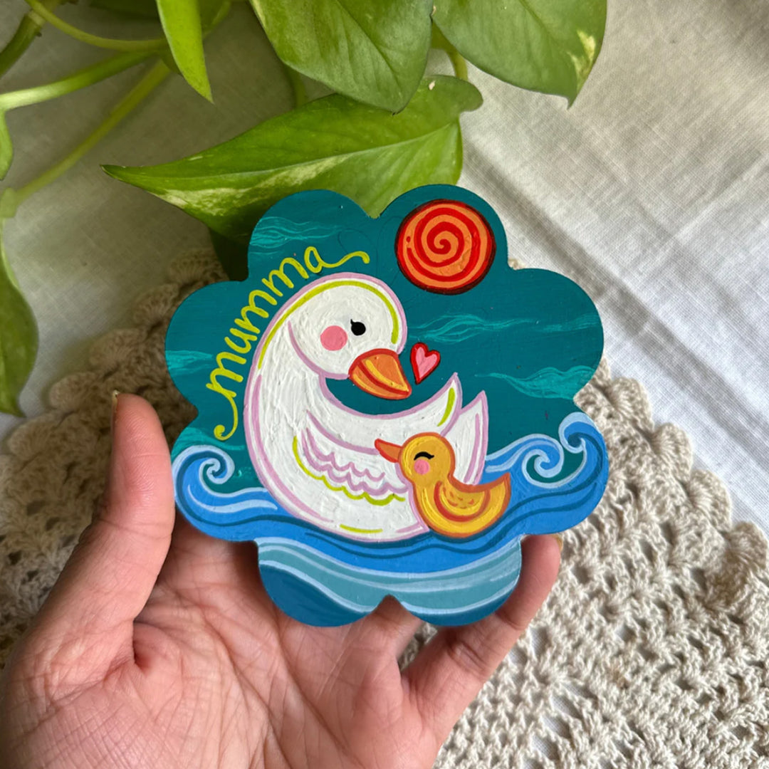 Hand-Painted Duck Theme Mumma & Me MDF Wood Fridge Magnet