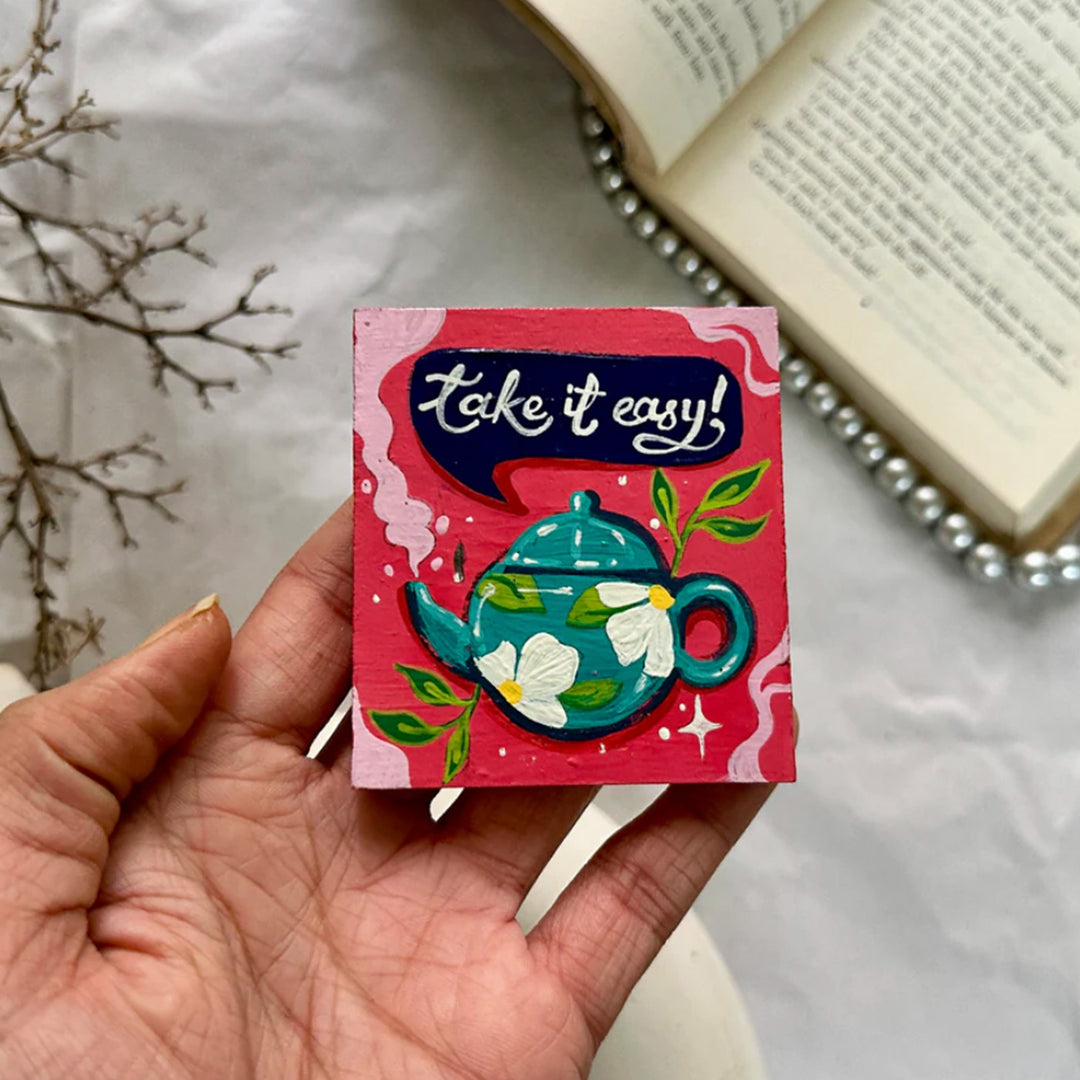 Hand-Painted Tea Time MDF Wood Fridge Magnet