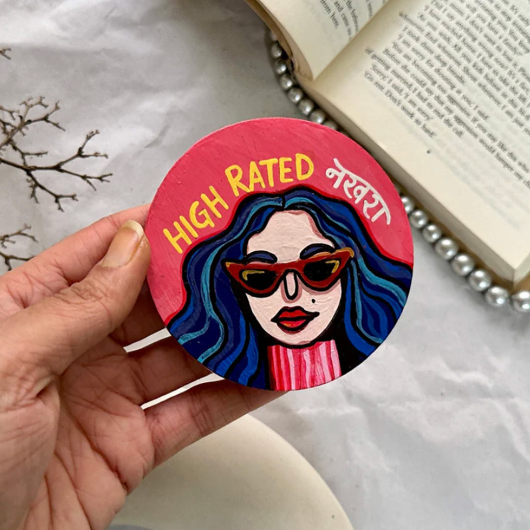Hand-Painted "High Rated Nakhra" MDF Wood Fridge Magnet