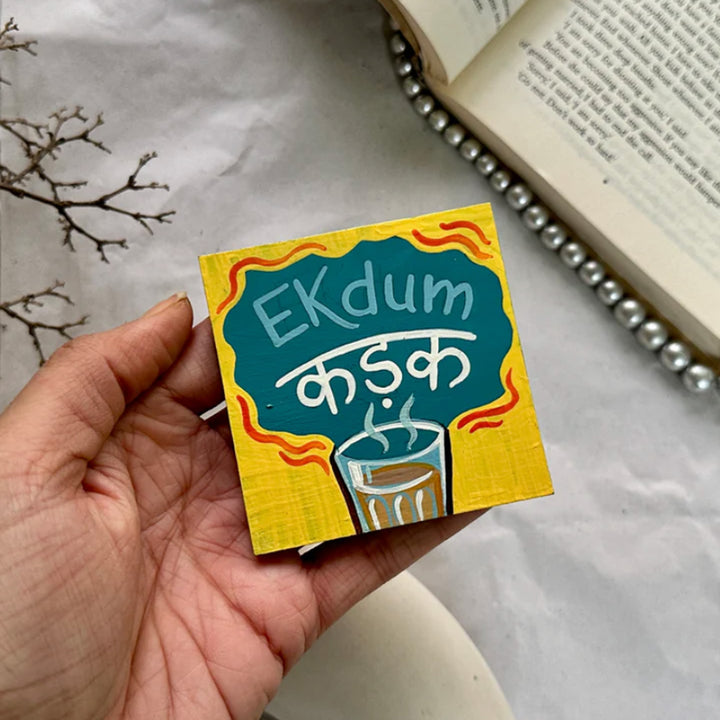 Hand-Painted "Ekdum Kadak" MDF Wood Fridge Magnet