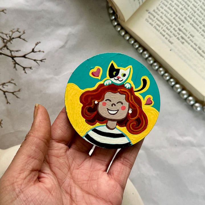 Hand-Painted Cat Mommy MDF Wood Fridge Magnet