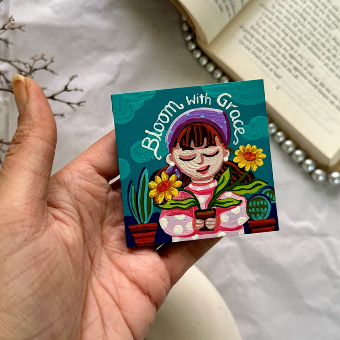 Hand-Painted Bloom With Grace MDF Wood Fridge Magnet