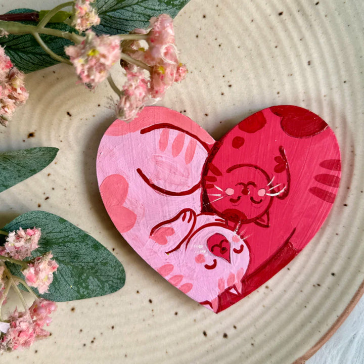 Hand-Painted Purrfect Love Heart Shaped MDF Wood Fridge Magnet