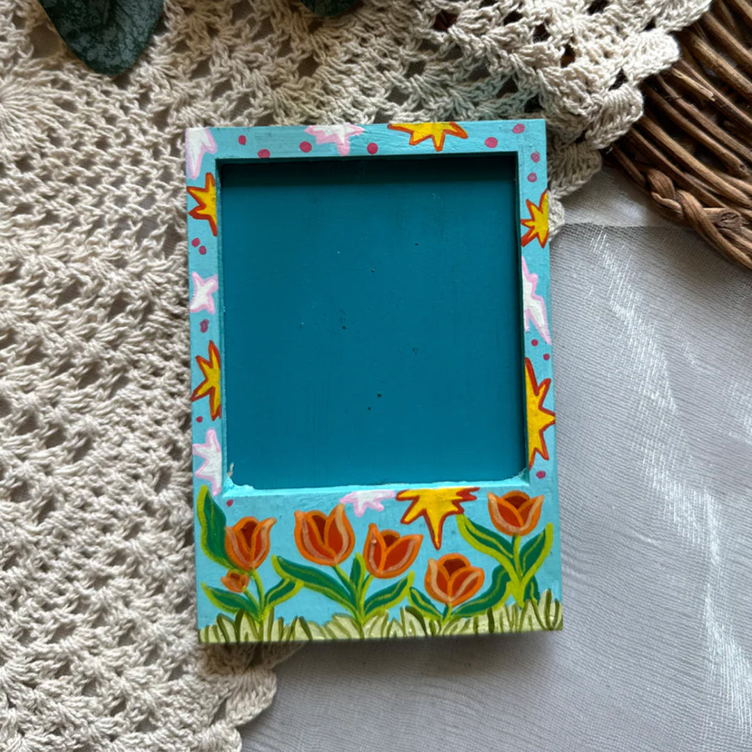 Hand-Painted Tulips Garden MDF Wood Fridge Magnet Frame