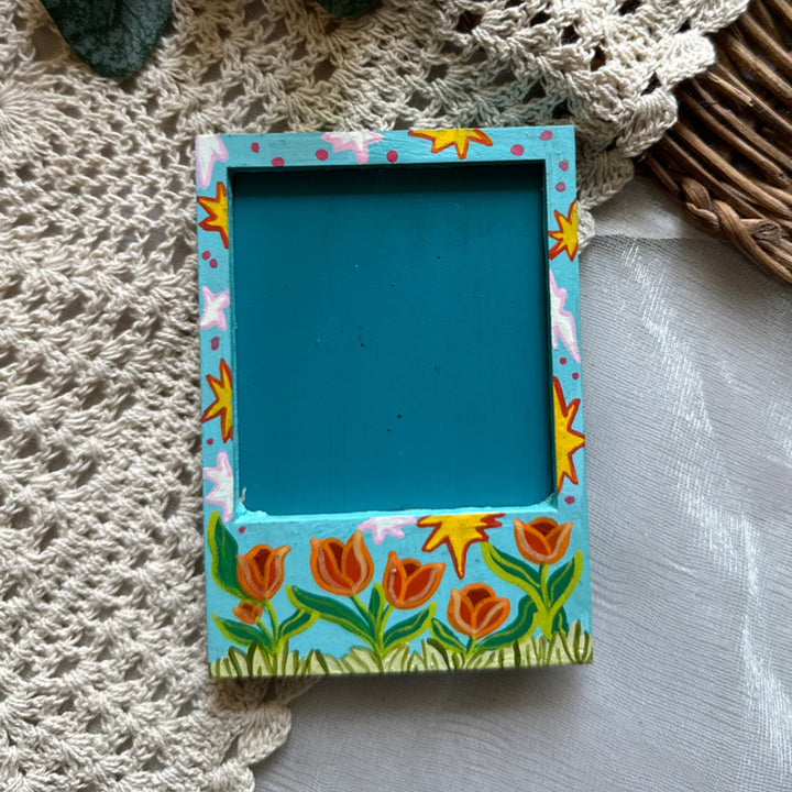 Hand-Painted Tulips Garden MDF Wood Fridge Magnet Frame