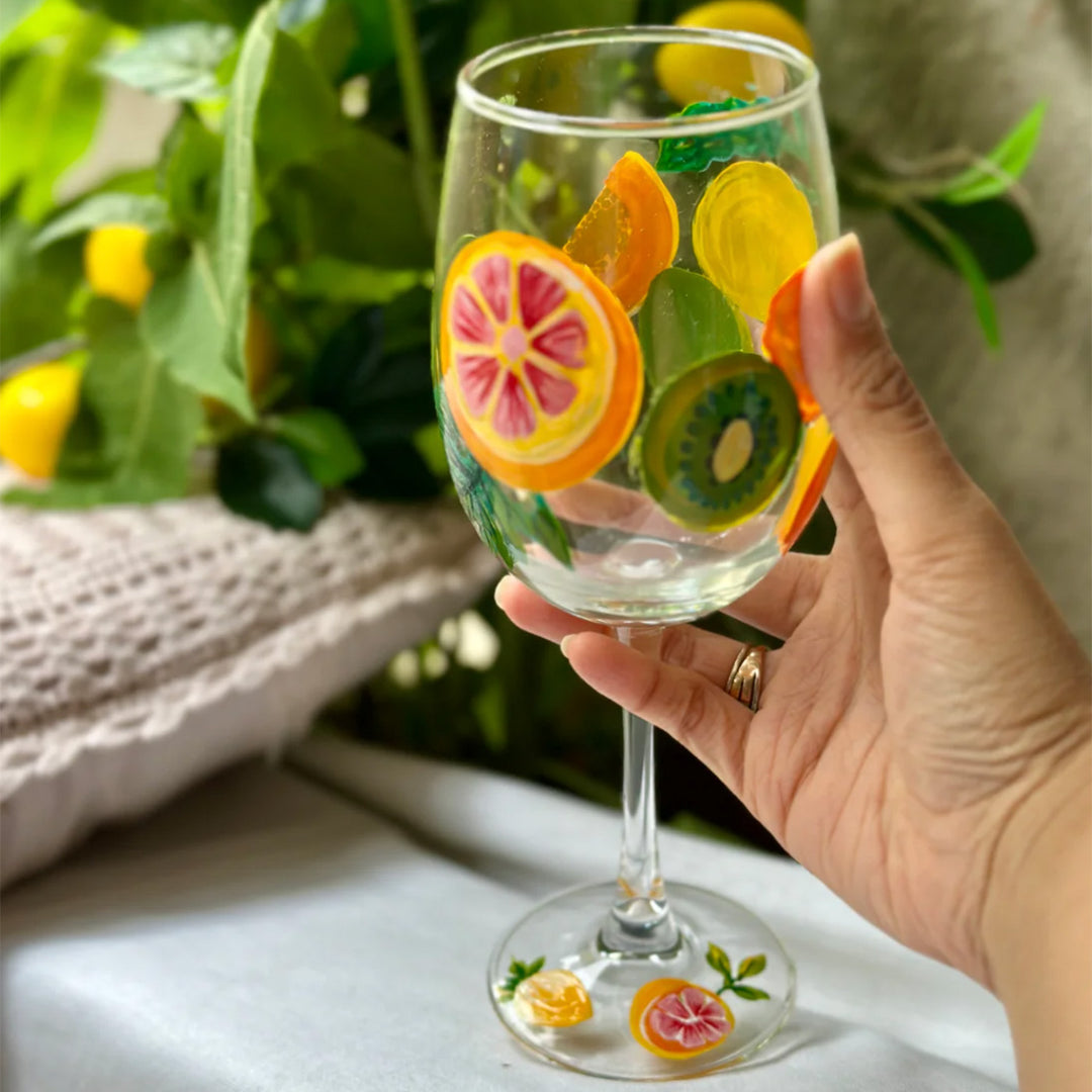 Hand-Painted Fruity Fizz Wine Glass