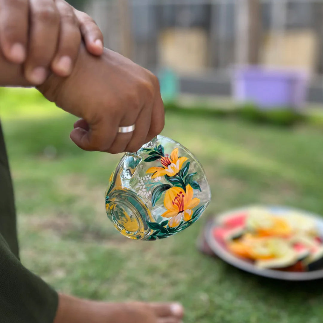 Hand-Painted Lily Glass Tea Cups