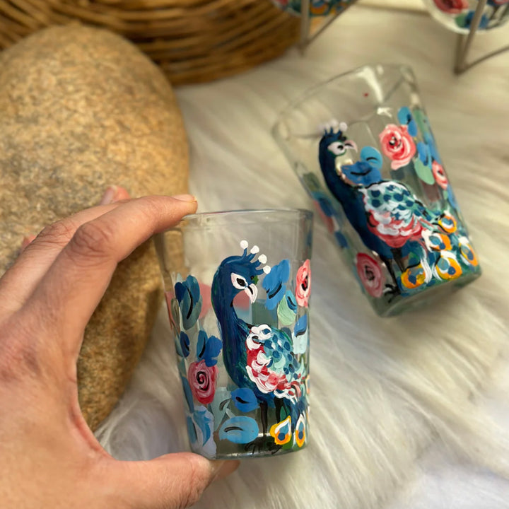Hand-Painted Floral Mayuri Chai Glass | Set Of 4