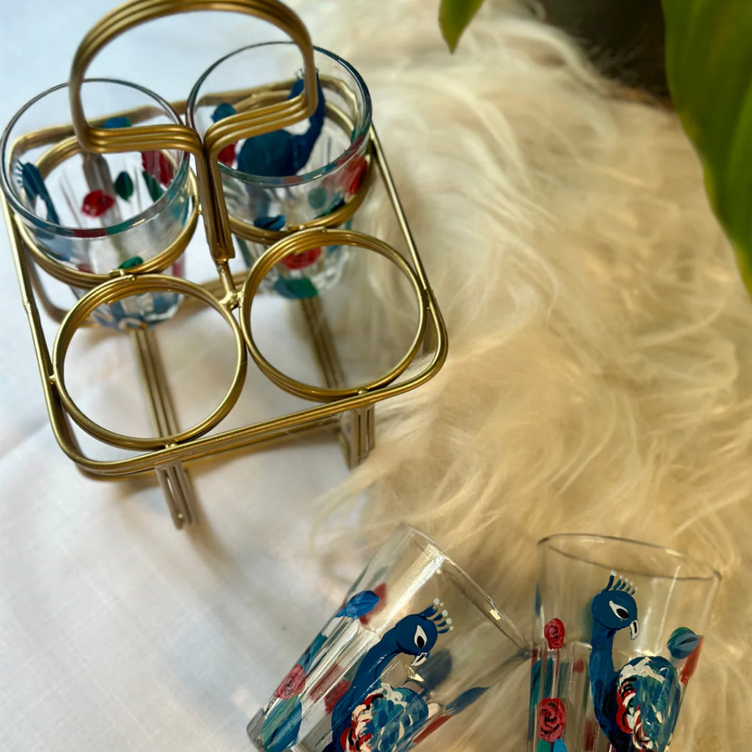 Hand-Painted Floral Mayuri Chai Glass | Set Of 4