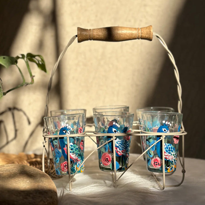 Hand-Painted Floral Mayuri Chai Glass | Set Of 6