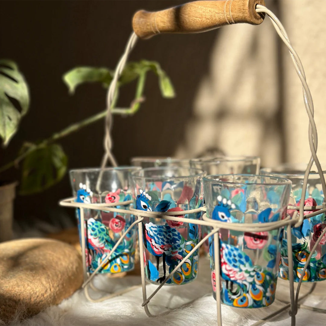 Hand-Painted Floral Mayuri Chai Glass | Set Of 6