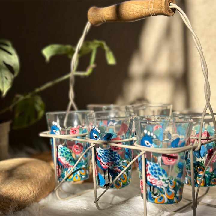 Hand-Painted Floral Mayuri Chai Glass | Set Of 6