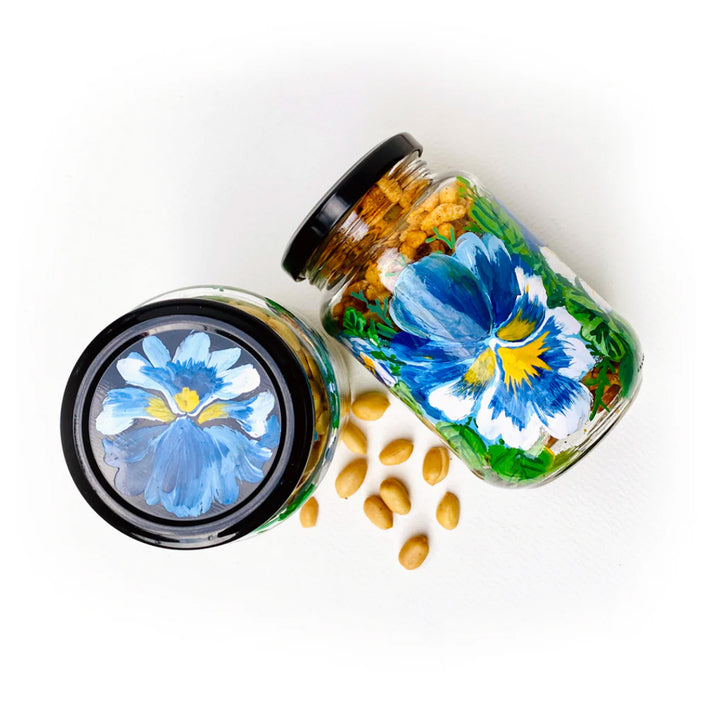 Hand-Painted Blue Pansy Glass Storage Container | Set Of 2