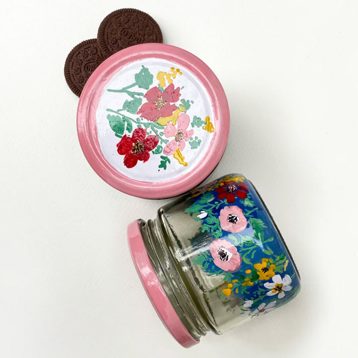Hand-Painted Multicolor Floral Glass Storage Container | Set Of 2