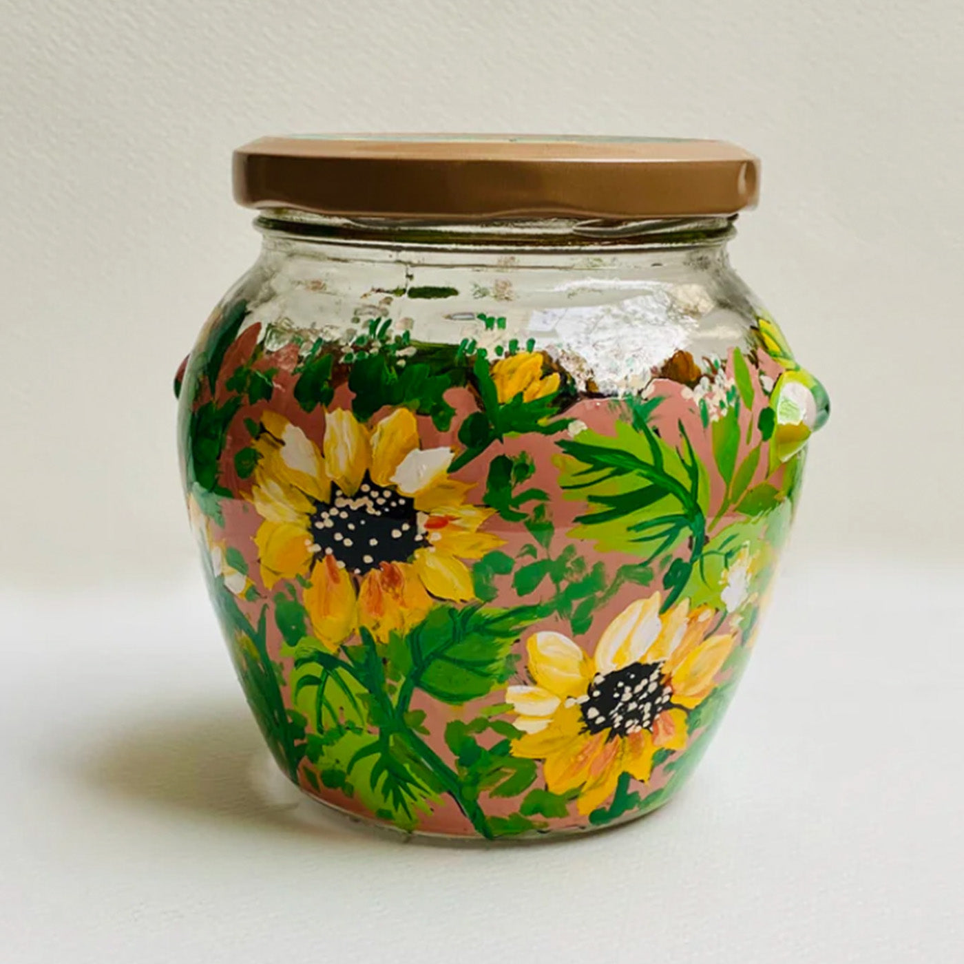 Buy Hand-Painted Sunflower Theme Glass Storage Container Online On Zwende