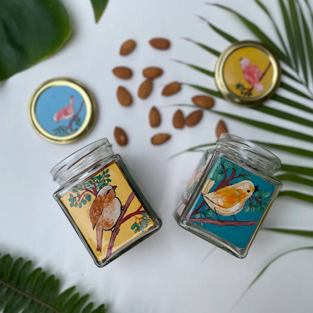 Hand-Painted Sparrow Glass Storage Container