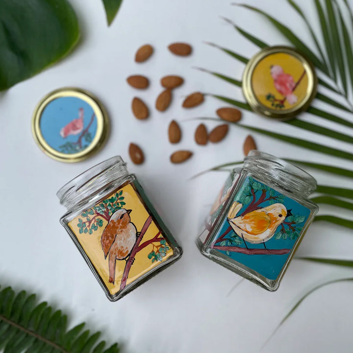 Hand-Painted Sparrow Glass Storage Container