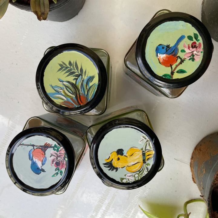 Hand-Painted Tropical Birdies Glass Storage Container | Set Of 4