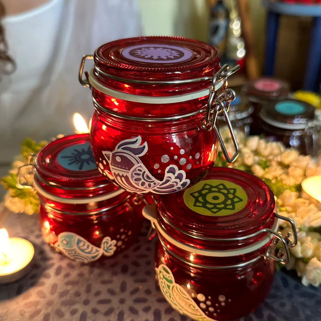 Hand-Painted Teeter Utsav Red Glass Storage Container | Set Of 3