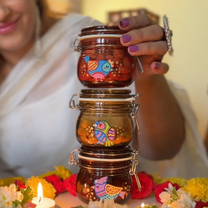 Hand-Painted Bird Bliss Glass Storage Container | Set Of 3