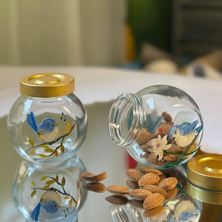 Hand-Painted Blue Chiraiyya Glass Storage Container | Set Of 2