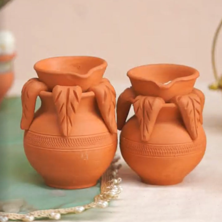 Set Of 4 | Handmade Kalash Terracotta Diya For Festive Decor