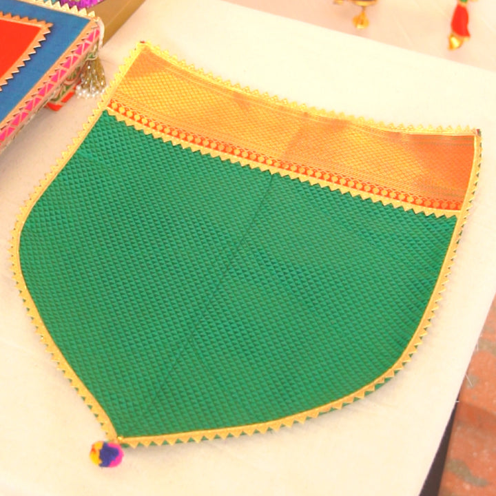 Silk Satin Naivedya Paan With Border Detail | Festive Prasad/Tray Cover