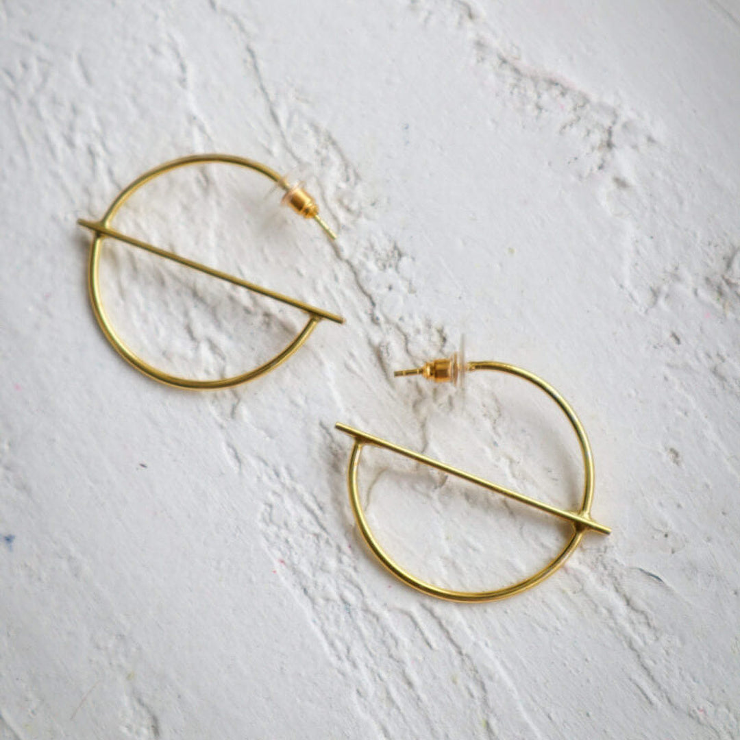 Minimal Semi Circular Ring Brass Earrings | 18K Gold Dipped