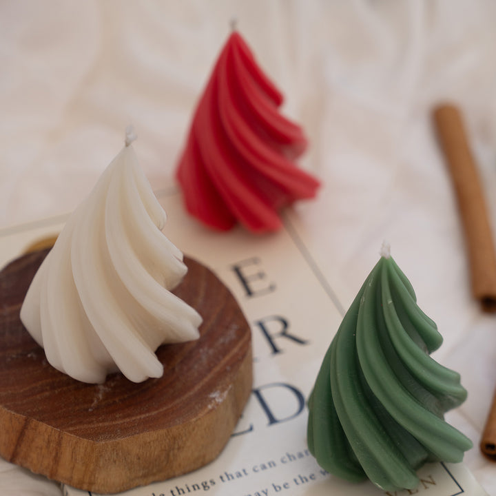 3 Pc | Handmade White, Red & Green Swirl Tree Soy Wax Candles