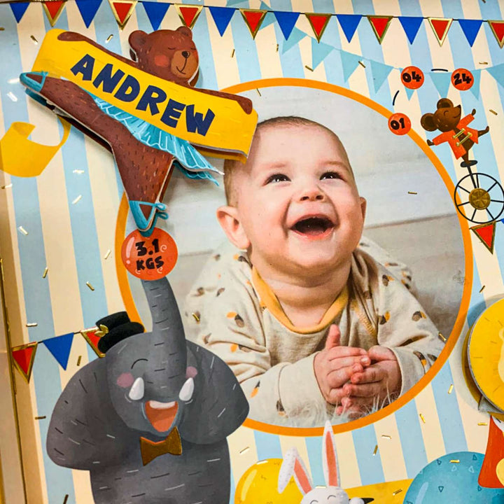Photo Personalized Handmade Circus Theme Shadow Box Frame With Birth Details