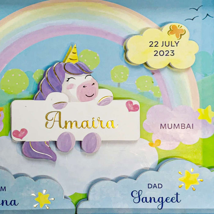 Personalized Handmade Unicorn Theme Shadow Box Frame With Birth Details
