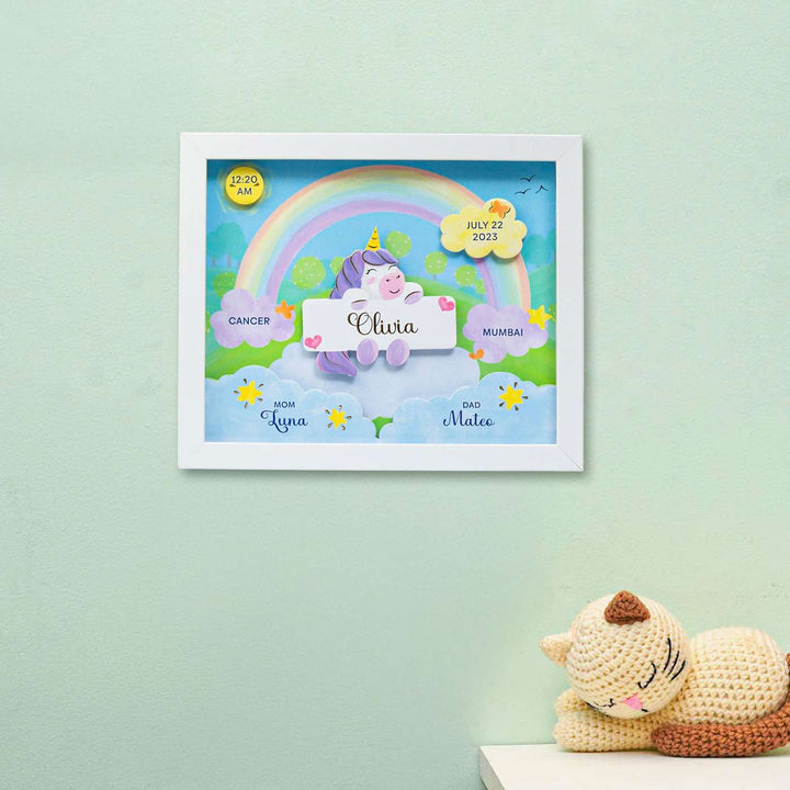 Personalized Handmade Unicorn Theme Shadow Box Frame With Birth Details