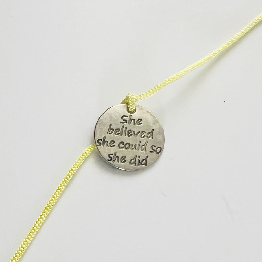 Engraved "She Believed She Could So She Did" Quote Metal Charm Rakhi With Roli Chawal for Brother
