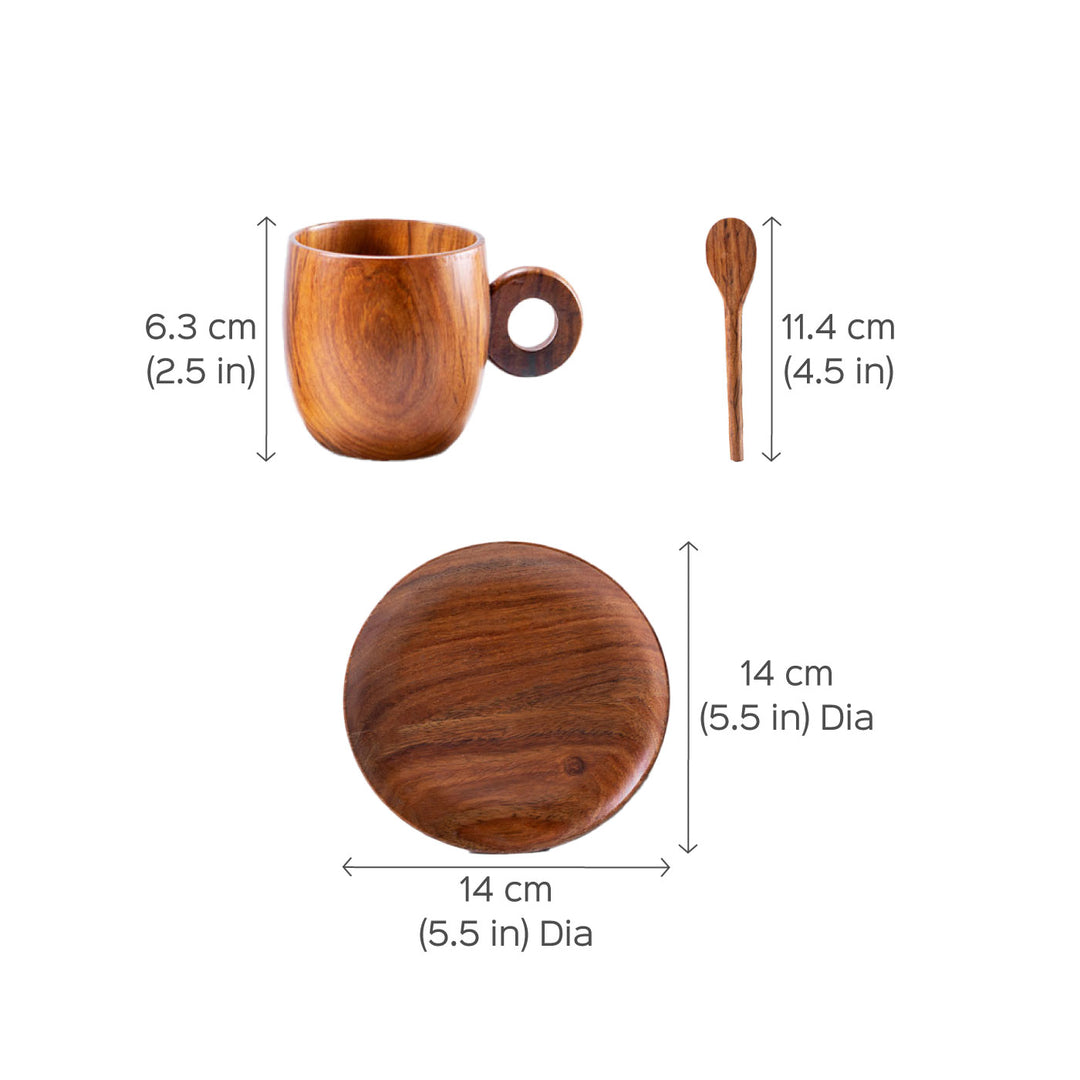 Shikora Sheesham Wood Cup Saucer & Spoon