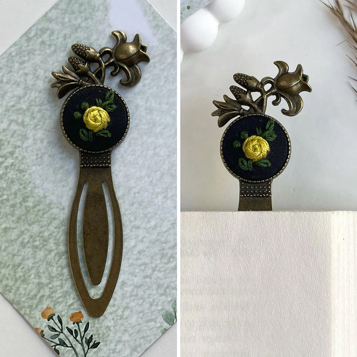 Hand Embroidered Rosa Lutea Bronze Bookmark
