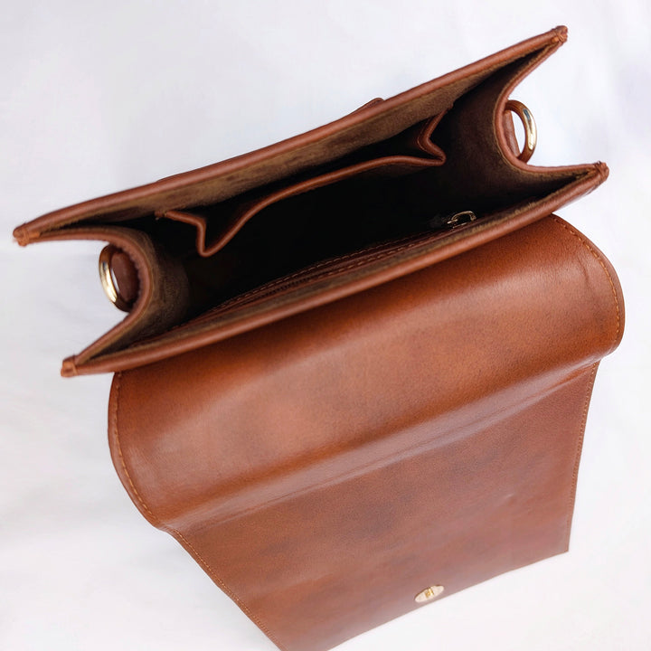 Shimmering Sequins Brown Leather Sling Bag