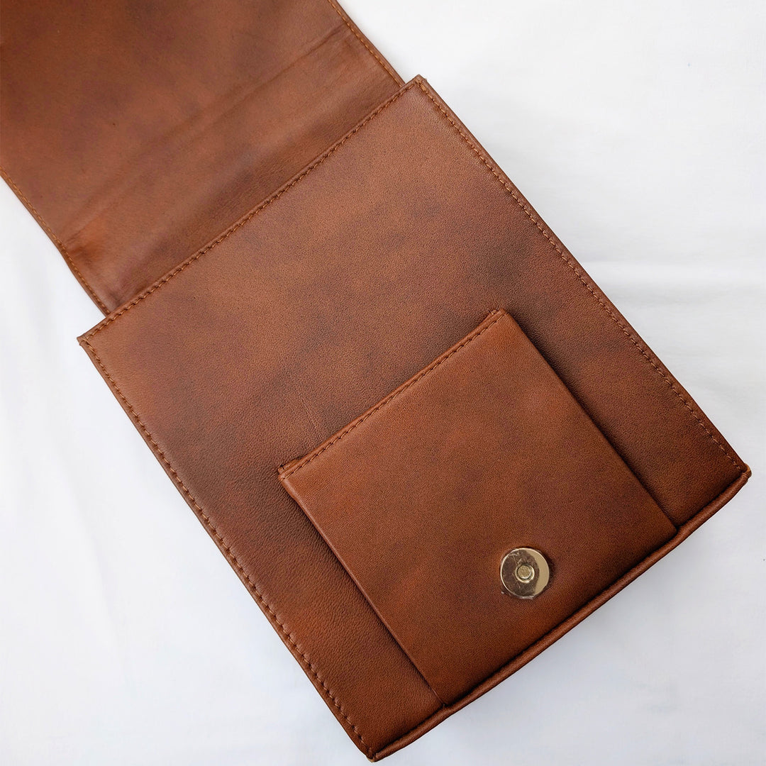 Shimmering Sequins Brown Leather Sling Bag