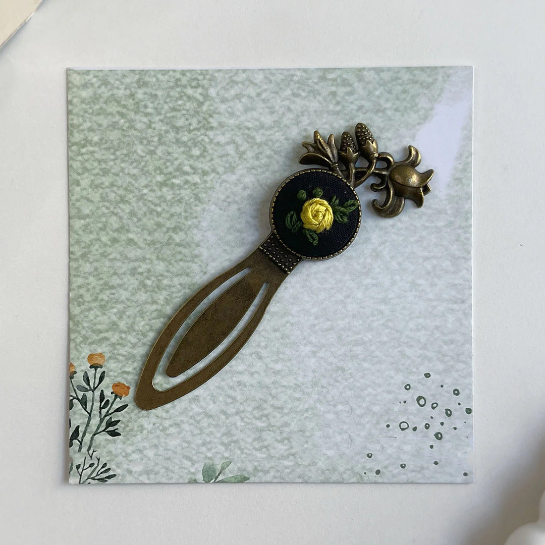 Hand Embroidered Rosa Lutea Bronze Bookmark