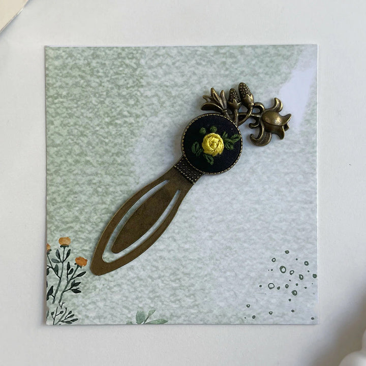 Hand Embroidered Rosa Lutea Bronze Bookmark