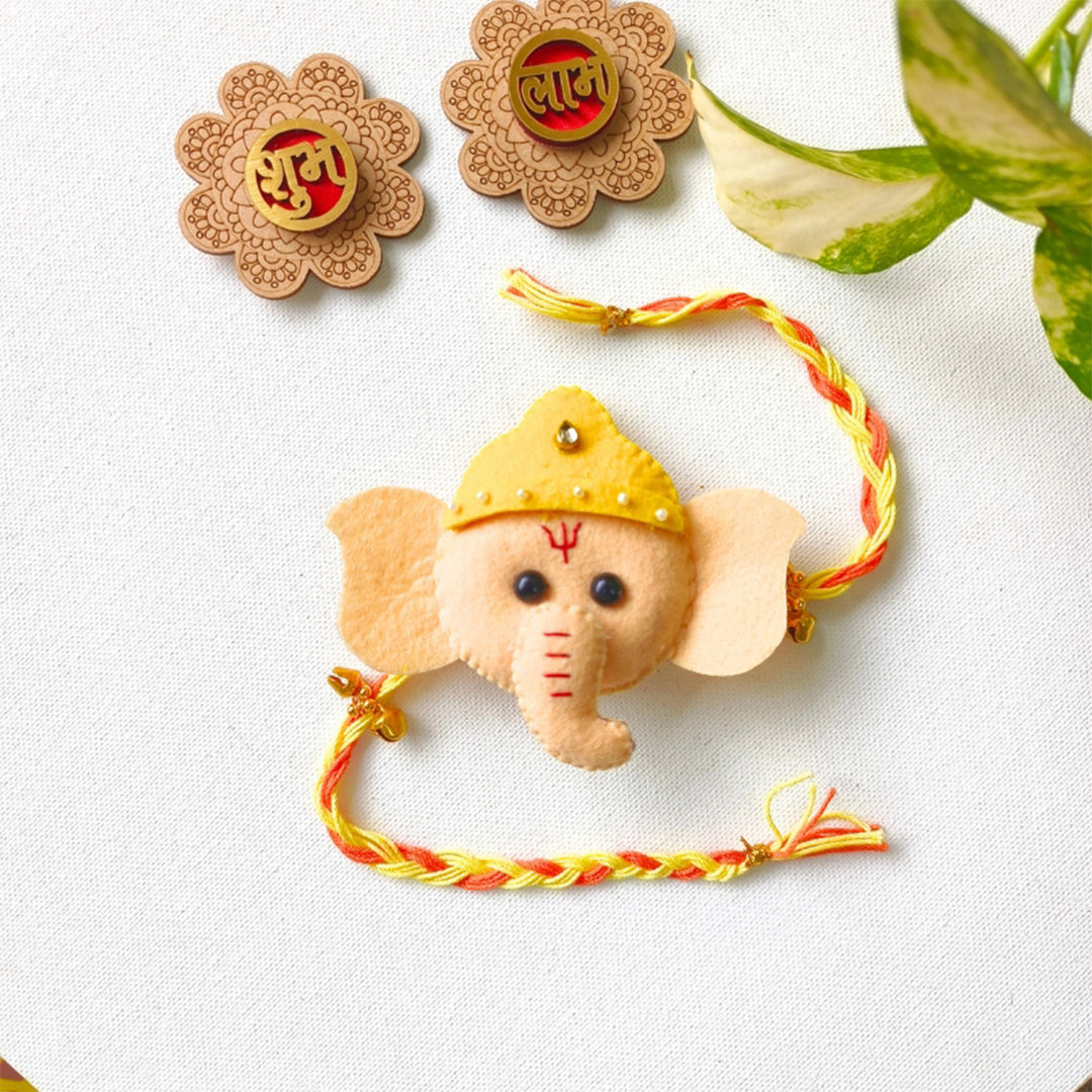Handmade Felt Baby Ganesha Rakhi with Ghungroo Detail For Baby Brother