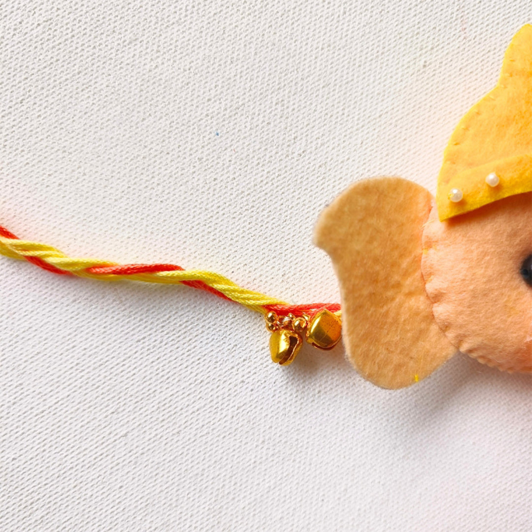 Handmade Felt Baby Ganesha Rakhi with Ghungroo Detail For Baby Brother