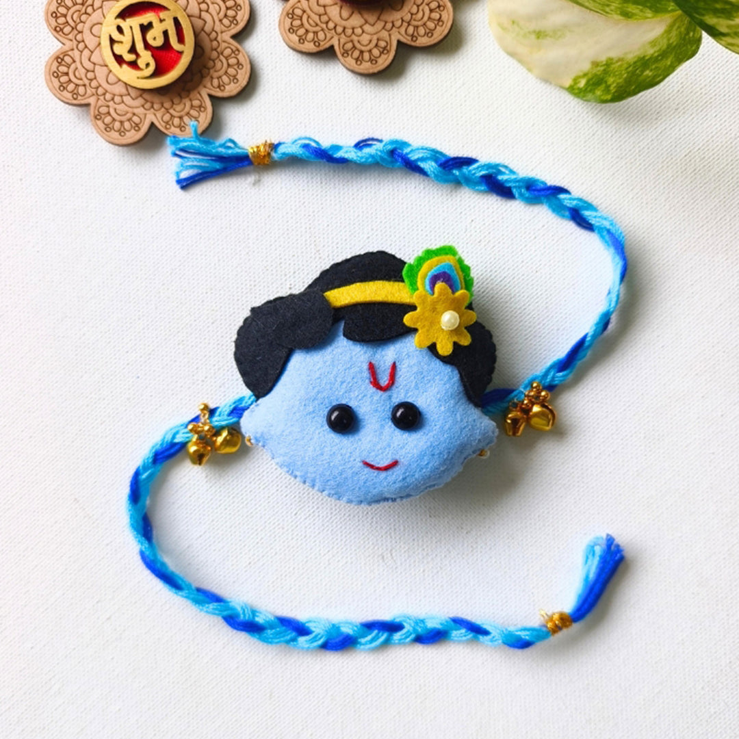 Handmade Felt Baby Krishna Rakhi with Ghungroo Detail For Baby Brother