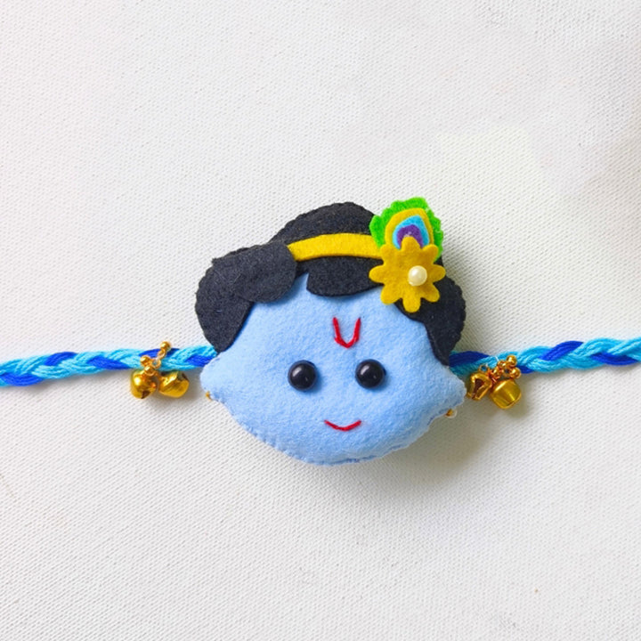 Handmade Felt Baby Krishna Rakhi with Ghungroo Detail For Baby Brother