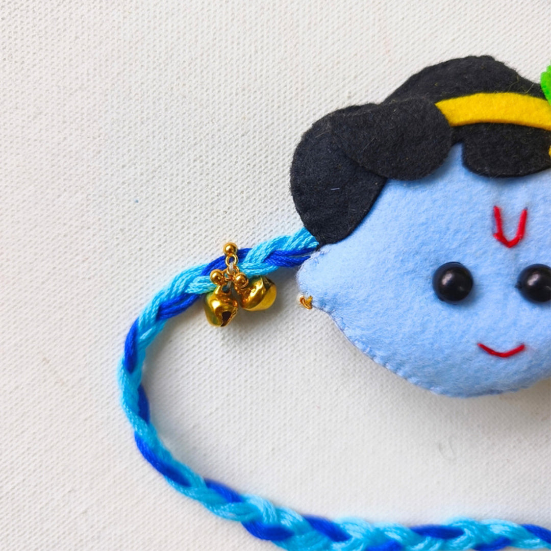 Handmade Felt Baby Krishna Rakhi with Ghungroo Detail For Baby Brother