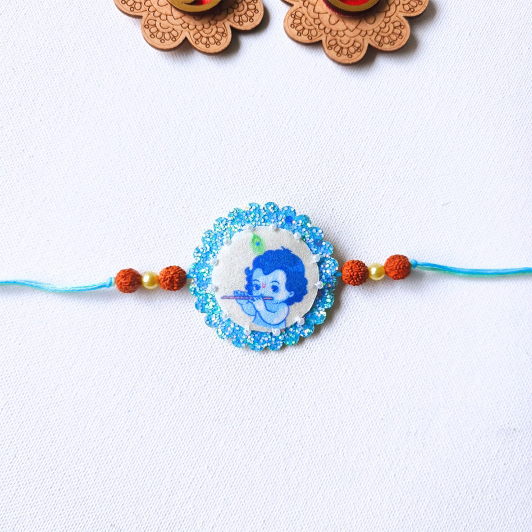 Handmade Felt Krishna Rakhi with Glitter Finish For Kids