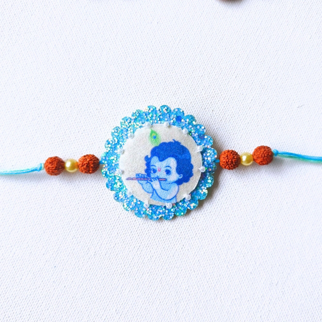 Handmade Felt Krishna Rakhi with Glitter Finish For Kids