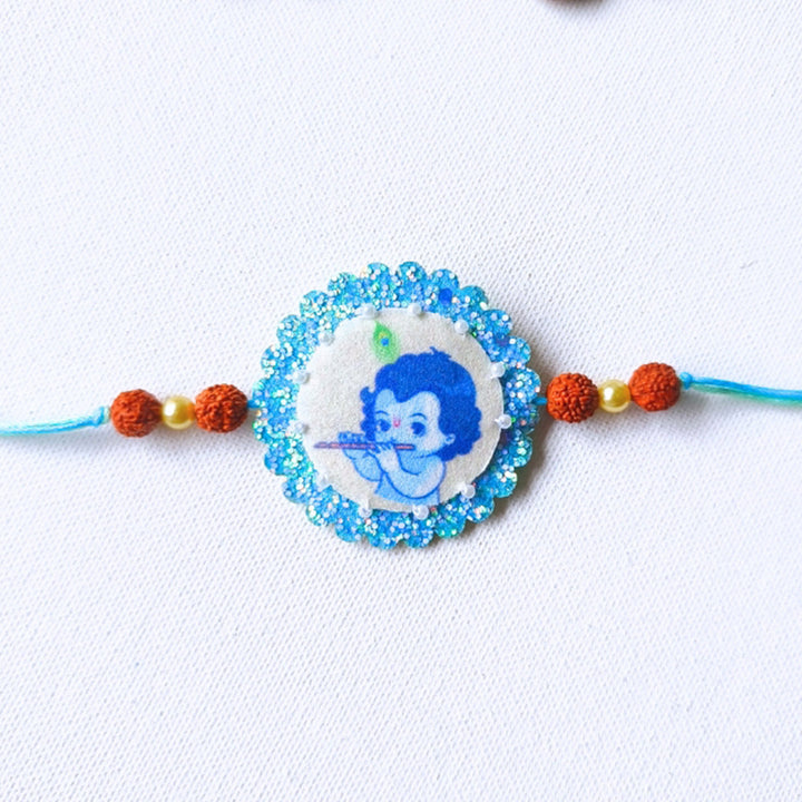 Handmade Felt Krishna Rakhi with Glitter Finish For Kids